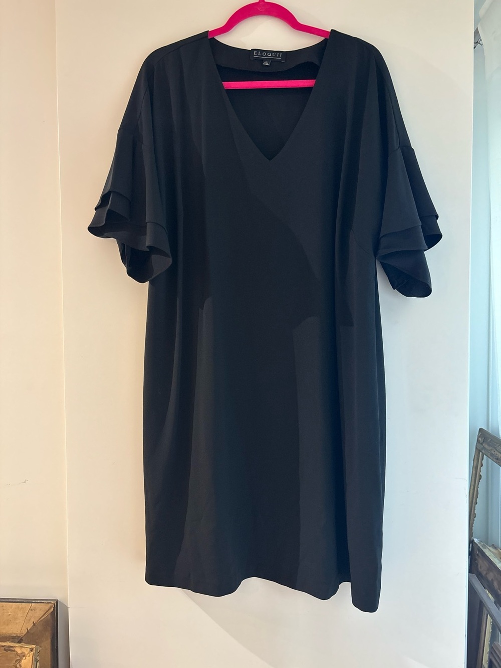 Eloquii Black V-Neck Flutter Sleeve Dress